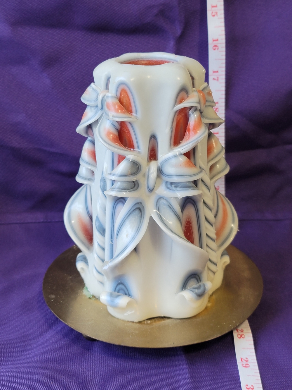 Hand-Carved Decorative White and Coral Layered Art Candle